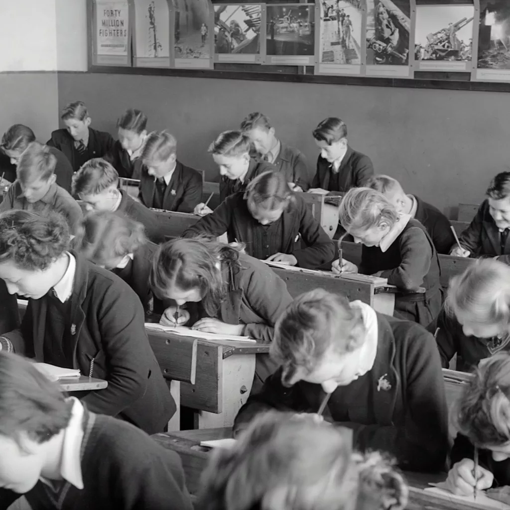 An old image of how children used to work in school.