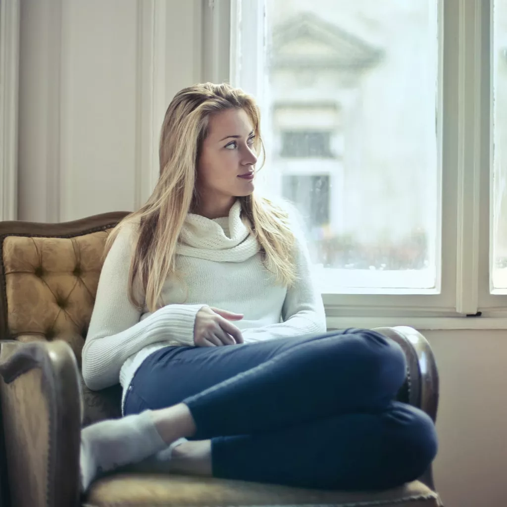 A lady deep in thought.