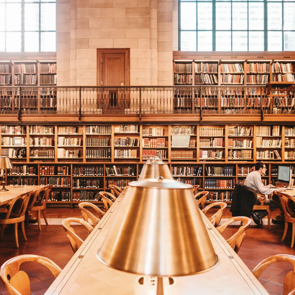 People learning in a library.