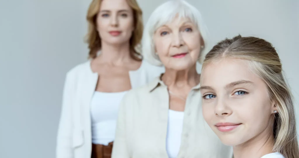 Three generations of women in the same family.