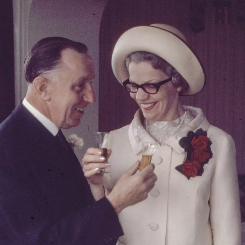 An old photo of a couple getting married.